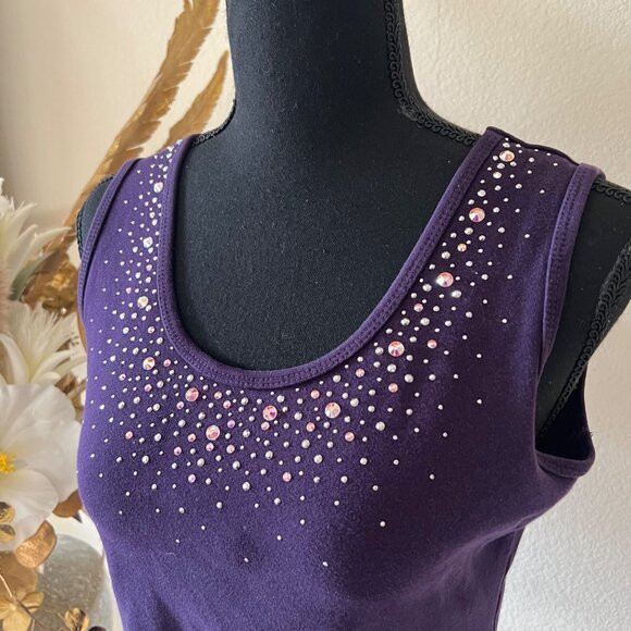 Y2K 90s Christine Alexander Cotton Rhinestone Purple Top - Picture 2 of 8